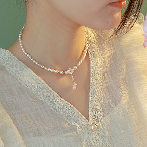 HAMMER 천연 담수 진주 목걸이 행운의 꽃 기본 비즈 럭셔리 목걸이 선물세트