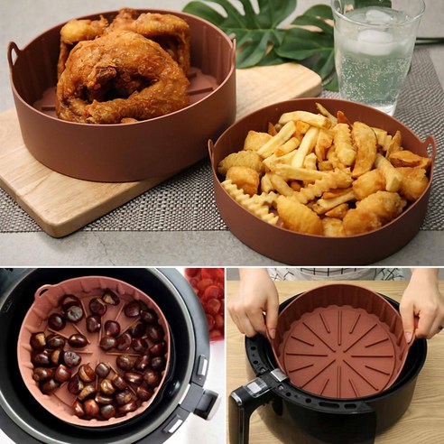 고급 스에어프라이어 실리콘 팬 에어프라이어 액세서리 라운드 실리콘 핸드 바스켓 다기능 실리콘 패드웨이드 요가 매트, 브라운 트럼펫