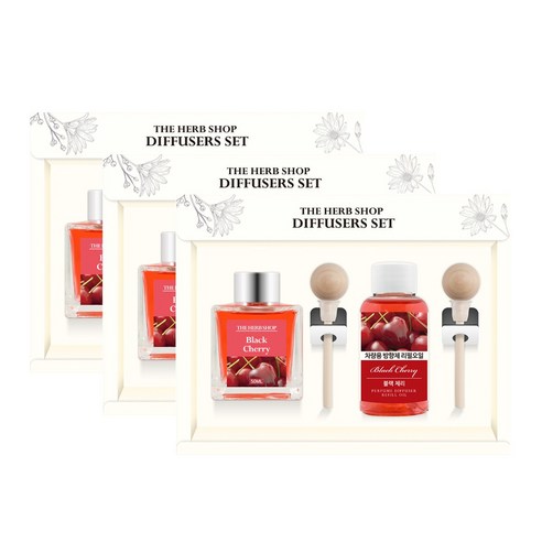 더허브샵 차량용 디퓨져 본품 50ml + 리필 50ml 선물세트, 블랙체리, 3세트