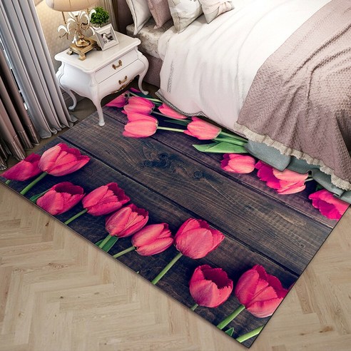 로맨틱 발렌타인 데이 3D 인쇄 카펫 핑크/레드 로즈 꽃 웨딩 장식 카펫 거실 침실 지역 깔개 홈 매트, {"크기":"40x60cm"}, Style 6