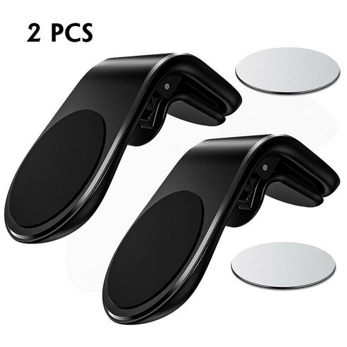 1PC/2PCS 마그네틱 자동차 에어 벤트 폰 홀더 - 대부분의 스마트 폰과 호환되는 L 모양, Black 2 PCS