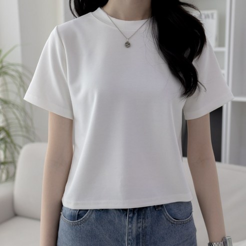 여자흰티 레이어드티셔츠 반팔기본티 세미크롭 국내생산 안비치는