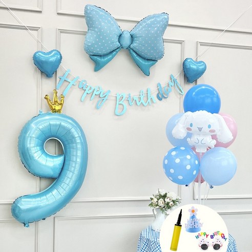 연지마켓 쿠로미 마이멜로디 키티 시나모롤 산리오 생일풍선 파티세트, 시나모롤 블루세트 9
