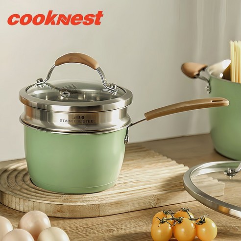 CookNest 편수냄비 304 스텐 인덕션 밀크팬 이유식 냄비 라면 찜기 냄비, 1개, 녹색, 16cm