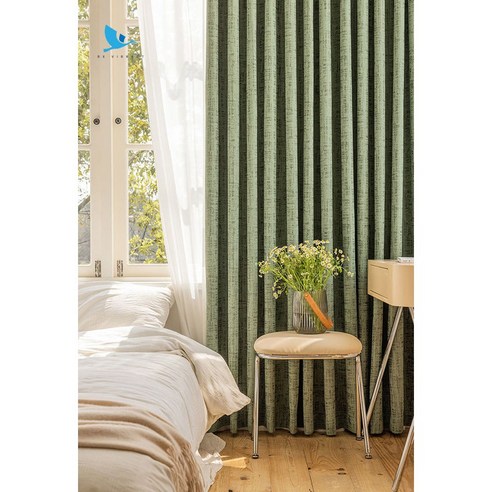 BX VIBRANT 암막커튼 말차 녹색 커튼 침실 현대적인 면과 린넨 부드럽고 편안한 독특한 패턴