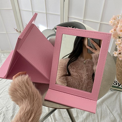 루끌리 접이식 휴대용 탁상 거울 집들이 개업선물, 중형_핑크악어