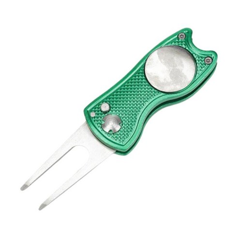 Golf Divot Repair Tool Foldable 업 Button Stainless Steel Switchblade & Detachable Golf Ball Marker, 녹색, 12x3x1.5cm, 금속