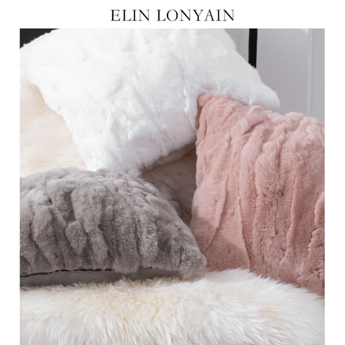 엘린 현대 간단한 빛 럭셔리 화이트 그레이 커피 렉스 토끼 모피 쿠션 베개 모델 룸 베개, 45x45cm (코어)