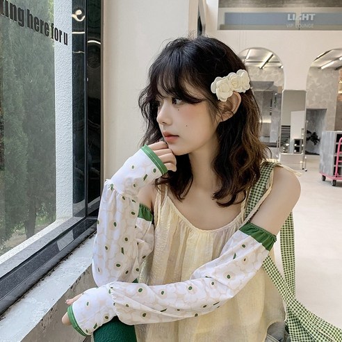 DFMEI Ins 여름 느슨한 선 스크린 아이스 실크 소매 여성용 양산 얇은 팔 팔 보호대 슬리브, DFMEI 작은 꽃 녹색