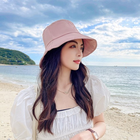 뉴 하트 알파벳 세련되고 심플한 일계 어부 모자 여자 여름 테두리 자외선 차단 모자 접을 수 있다, 핑크/핑크