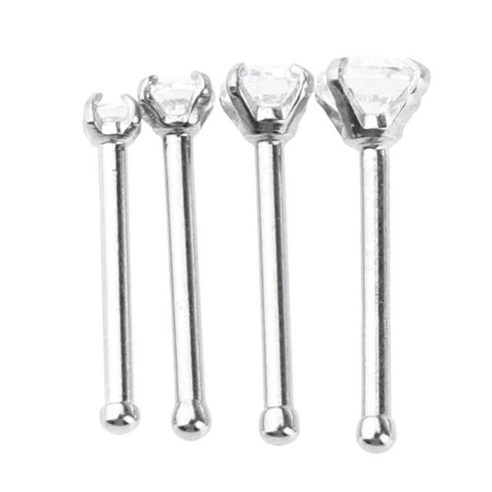 4 조각 스테인레스 스틸 클리어 지르콘 크리스탈 4 사이즈 1.5mm-3mm 라인 석 스트레이트 바벨 코 헬릭스 피어싱 20