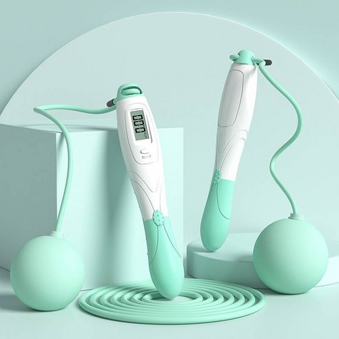 YAPOGI 노라인 줄넘기 헬스 운동용품 카운터 조절 가능 줄넘기, 하나, 녹색듀얼사용큰공스타일