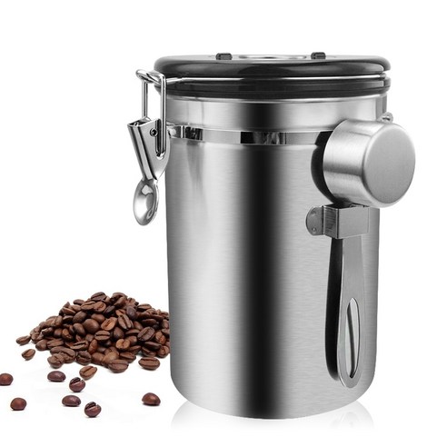 스테인레스 스틸 밀폐 커피 용기 보관 용기 세트 차 커피 용기 스테인레스 스틸 주방 식품 보관 1.5L, 1800mlwithspoon