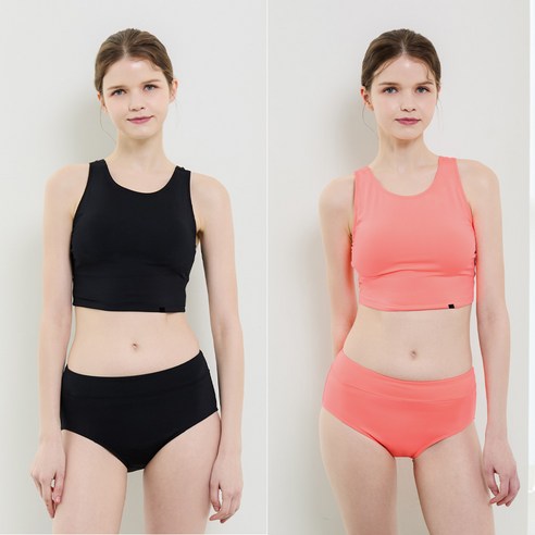베이직엘르 래쉬가드 이너 롱라인 브라탑 하이웨스트 팬티 세트 BEL-X226, XL, XL