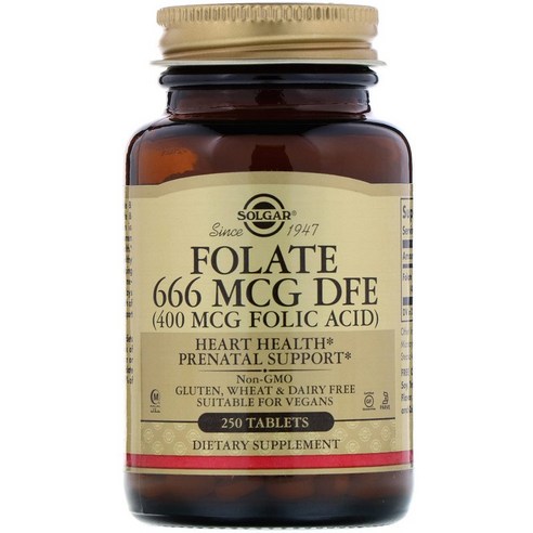 솔가 폴레이트 엽산 DFE Solgar Folate 666 mcg DFE (Folic Acid 400 mcg) 250 정, 250정, 2개