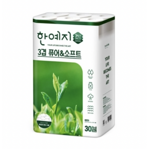 한예지 펄프 3겹데코 퓨어앤소프트 화장지 30m, 30개입, 2개
