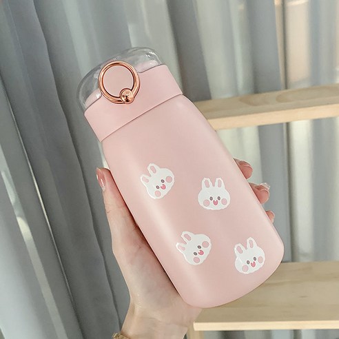 DFMEI 텀블러 여띠 빨대 스테인리스 물컵 주전자의 귀여운 배불뚝이 컵, 500ml 핑크 500ml, 싱글 컵