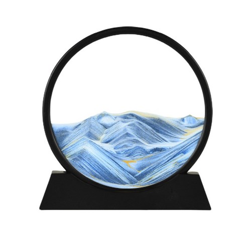 TeeFly 3D 다이나믹 아트 모래 그림 이동 라운드 유리 산맥 계곡 동적 퀵스런 페인팅 홈 오피스 장식, 7 인치 플라스틱베이스 / 푸른 모래