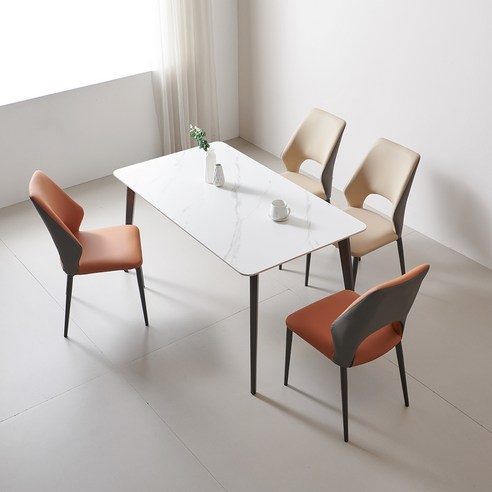 하루 포세린 세라믹 4인 식탁세트 1400 크림+오렌지 의자4개 IKHR5