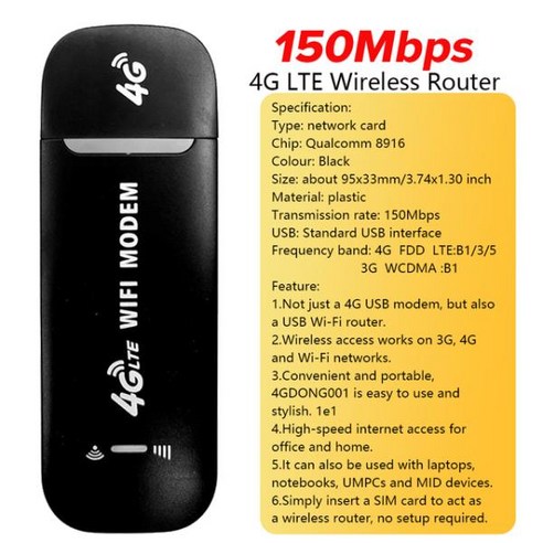 라우터 모바일 광대역 SIM 카드 무선 와이파이 어댑터 4G LTE 라우터 150Mbps USB 동글 모뎀 스틱, A