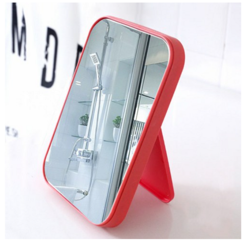 무다스 파스텔 라운드 엣지 렉탱글 휴대용 접이식 탁상 거울 두께보강형, 아이보리