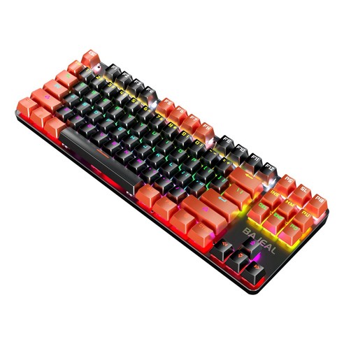 Monland BAJEAL RGB 백라이트 효과가있는 기계식 게임용 키보드 87Keys 게이머에게 적합한 USB 유선 키보드 검정과 주황색 C, 검정 & 주황색, ABS
