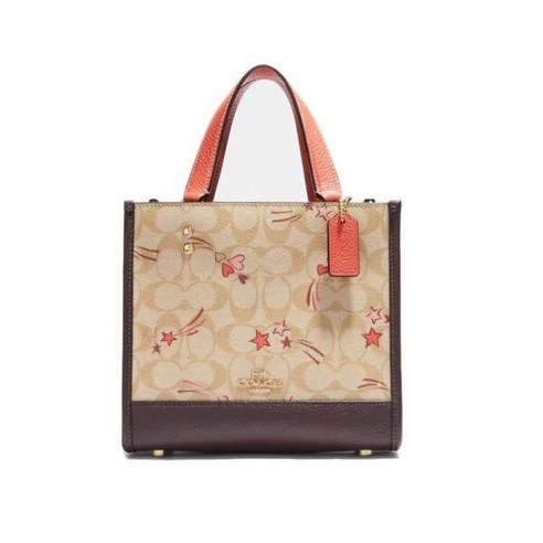 코치 뎀시 토트 22 인 시그니처 캔버스 가죽 하트 앤 스타 크로스백