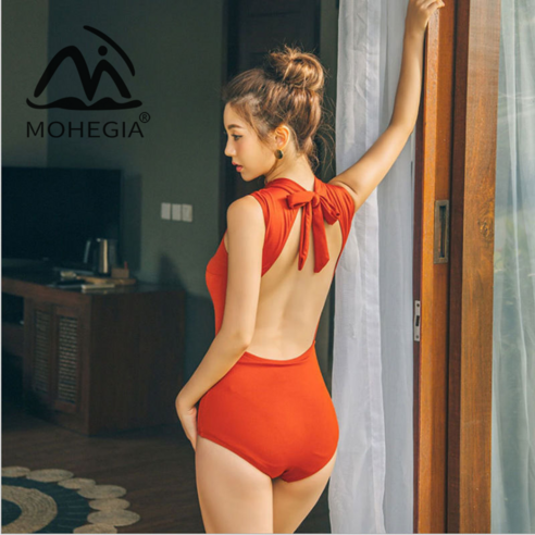 MOHEGIA 패션 새로운 수영복/여성 수영복 비키니 원피스 수영복, M, 벽돌 레드