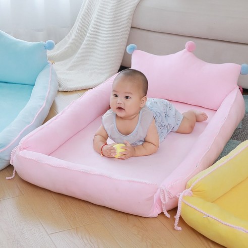 왕관 아기범퍼침대 유아침대 가드침대 저상형침대 매트리스 여행용 휴대용 신생아 유아침대 낙상방지, 핑크