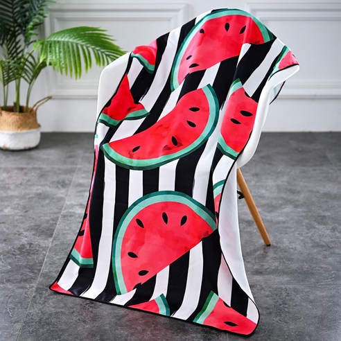 락인 대형 비치타올 바캉스 비치타월 극세사, 150cm*70cm, 09 블랙 줄무늬 수박, 1개