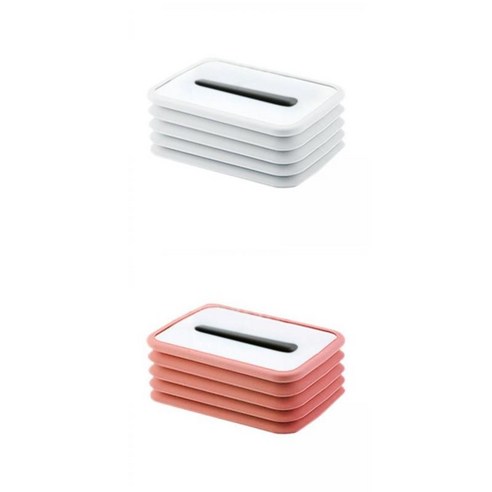 2 조각 크리 에이 티브 실리콘 티슈 박스 홀더 접을 수있는 물티슈 디스펜서 케이스, 크기가 큰, 핑크+화이트
