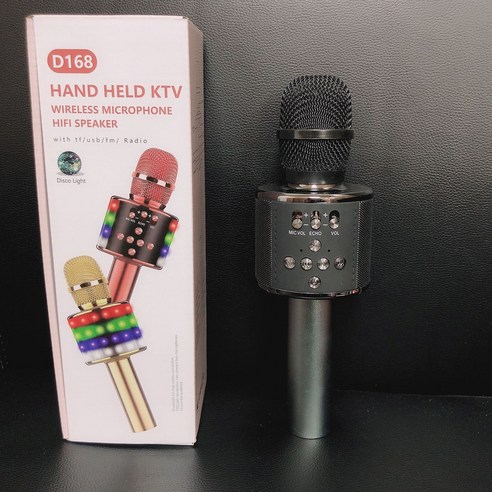 블루투스 LED 노래방 스피커 마이크 Ktv 손바닥 휴대용 마이크 블루투스 마이크 TWS 커넥티드 기술, 블랙, D168