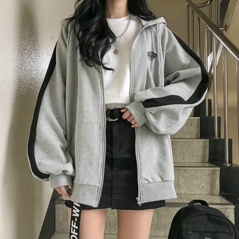 [ZL] 후드가 있는 여성 스웨터 패션 가을 플러스 루즈 솔리드 컬러 후드 지퍼 후드 가을 2020 여성 한국 패션