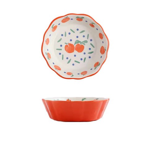 북유럽 도자기 그릇 귀엽 디저트 그릇 과일 그릇 면기 세트, 오렌지, 15cm*5cm 350ml, 1개
