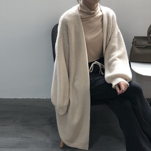아이엠몽 여성 소프트 오픈 가운 숄 루즈핏 롱 가디건 본영