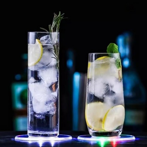 2개 세트 LED 술 잔 받침대 파티 캠핑 용 엘이디 코스터 맥주 컵 티 머그 받침 매트 홀더, R29090Q(2개세트 레인보우