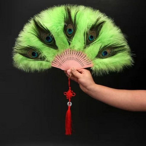 장식용 공작 깃털 팬 로리타 접이식 라이브 공연 고딕 댄스 핸드 결혼식 파티 장식, Light Green