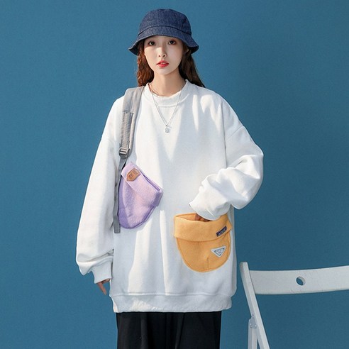 여성 대형 포켓 까마귀 디자인 감각 틈새 새로운 봄과 가을 느슨한 한국어 스타일 스트리트 패션 브랜드 코트 속옷YJStore