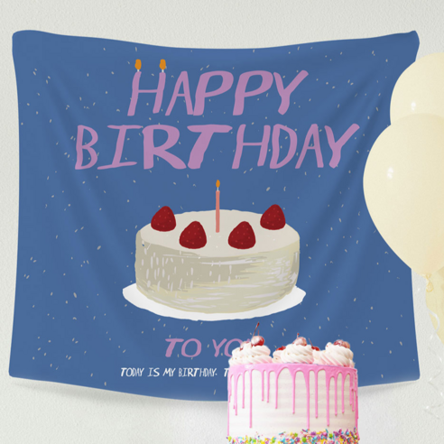 우가차차486 생일 파티 패브릭 포스터, 딸기케이크