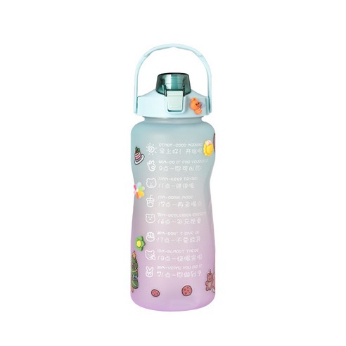 2000ml 점차적 물컵 여름 대용량 빨대 플라스틱 컵 휴대용 고안치 운동 물컵, 1500ml, 블루 퍼플 그라데이션 프린트