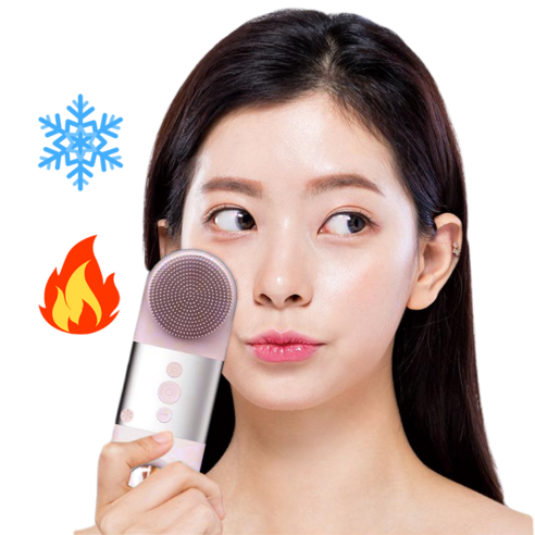 KIBOER 걸이식 초음파 진동 클렌저 냉/온 찜질 3단계 진동 조절 라이트 케어 IPX7 방수 충전식, 핑크