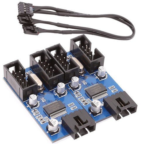 Retemporel 9핀 USB 헤더 남성 1 - 2/4 여성 확장 케이블 카드 허브 2.0 커넥터 어댑터 포트 승수, 1개, 블랙 & 블루