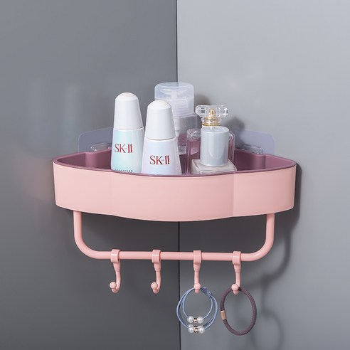 더블 레이어 펀치 프리 코너 선반 화장실 삼각대 주방 욕실 벽 교수형 기숙사 보관 랙, 핑크