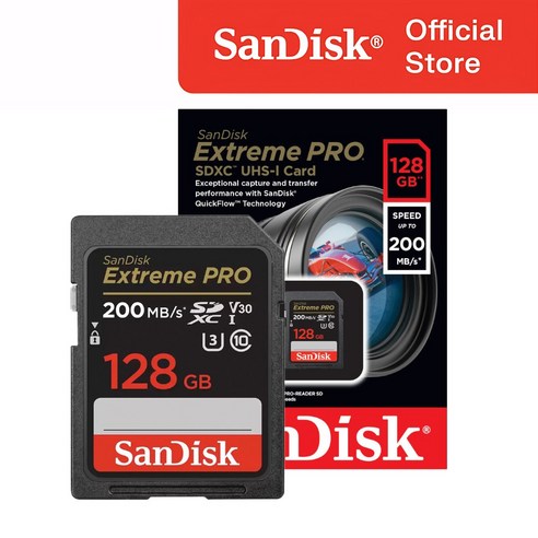샌디스크 정품 SD 메모리카드 Extreme Pro 익스트림 프로 SDXC 평생보증 Lifetime, 1개, 128GB