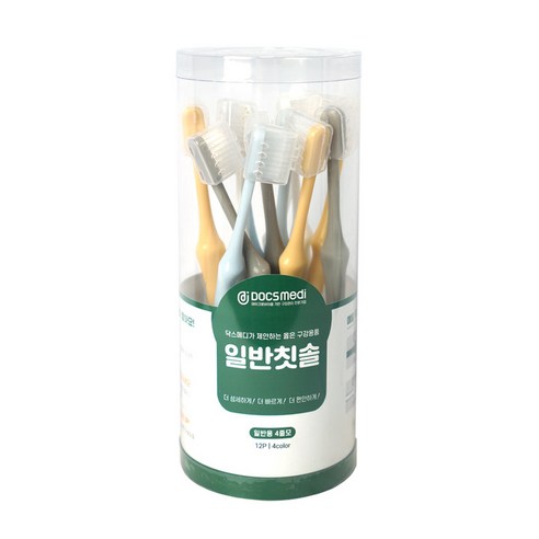 닥스메디 광폭 작은 헤드 4열 5열 와이드 이중 슬림모 치과용 왕 큰 칫솔 세트, 일반헤드 칫솔 12개