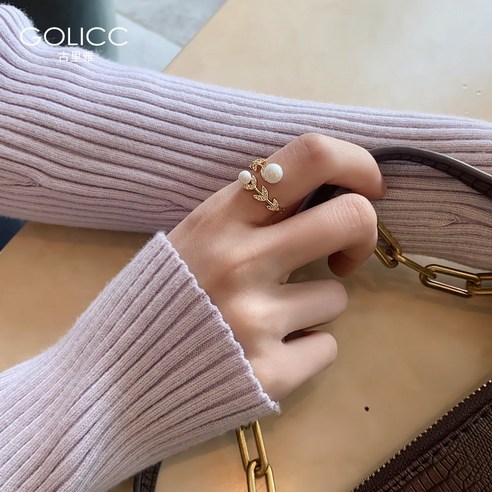 잎 진주 반지 여성 틈새 디자인 일본식 라이트 럭셔리 멋진 스타일의 개업 반지 색인 손가락 반지