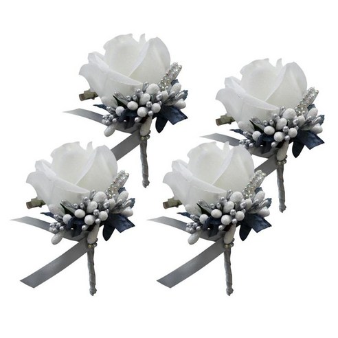 4pcs 시뮬레이션된 Boutonniere 코사지 핀 웨딩 신랑 코사지 f/기념일
