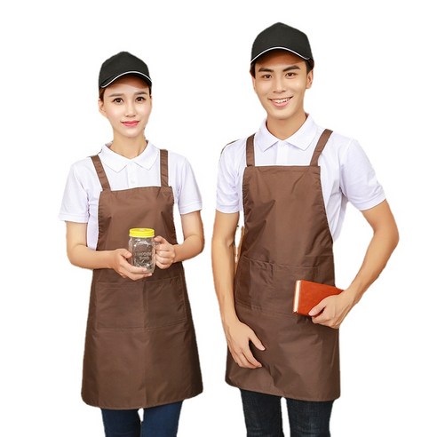 ANKRIC 가정용 먼지 방지 단색 앞치마 주방 방오 작업 앞치마 원피스앞치마, 커피