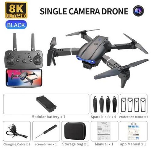 입문용드론 미니드론 신형 E99PRO 드론 4K 전문 8K 듀얼 카메라 5G 와이파이 FPV UAV 항공 사진 RC 접이식 쿼드콥터 장난감 높이 유지, 2) 블랙 싱글 8K 1B, 1개