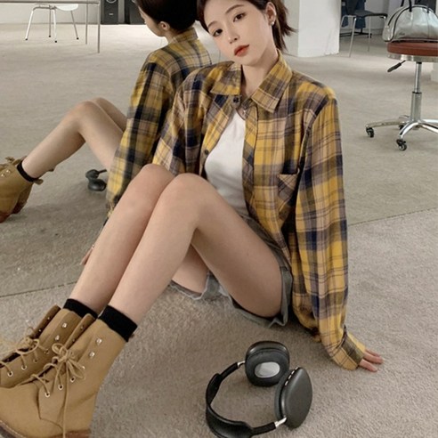 체크 남방 셔츠 여성 데일리 레이어드 캐주얼룩